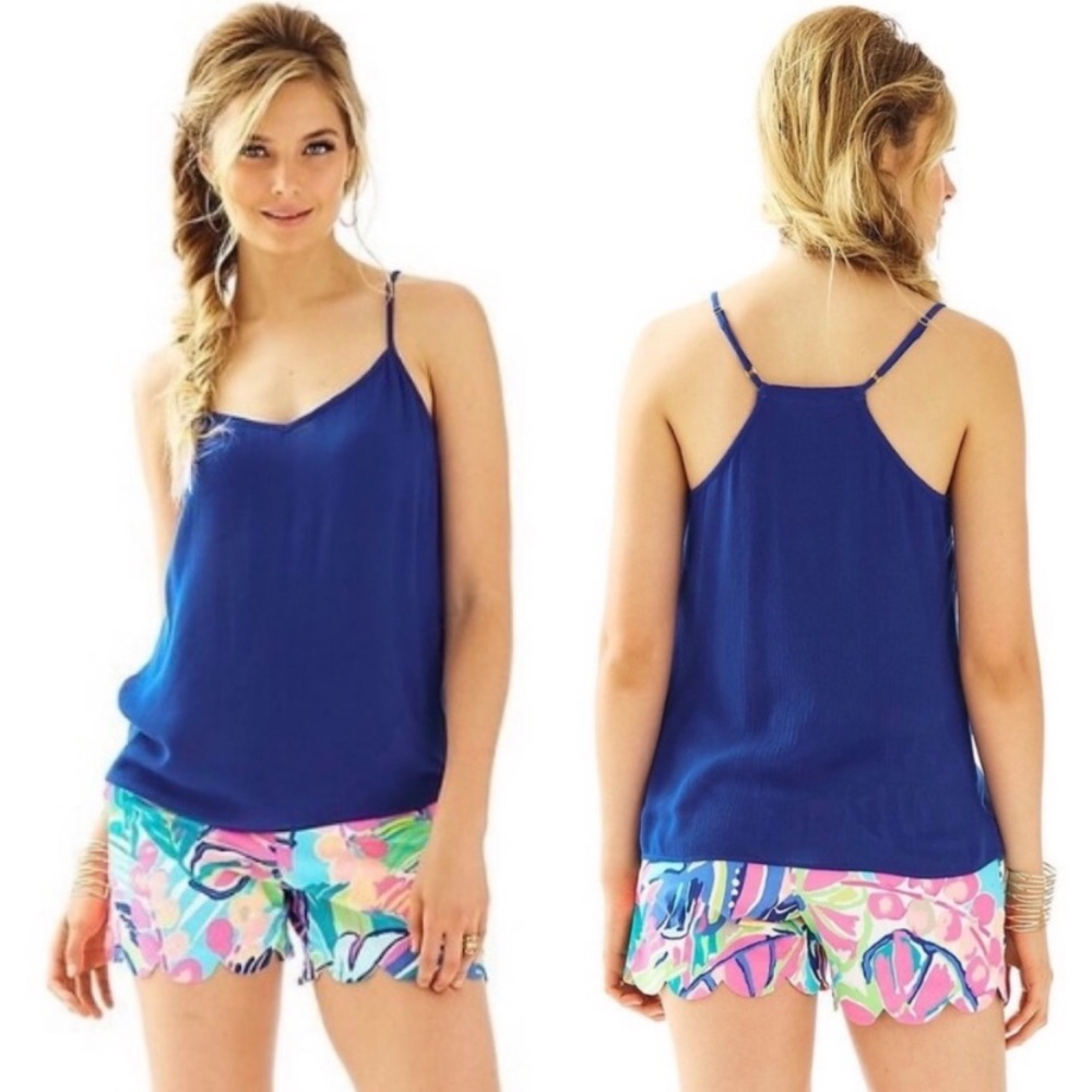 Lilly Pulitzer Women Dusk Top Size XS Sleeveless Racerback Solid Bomber Blue NWT